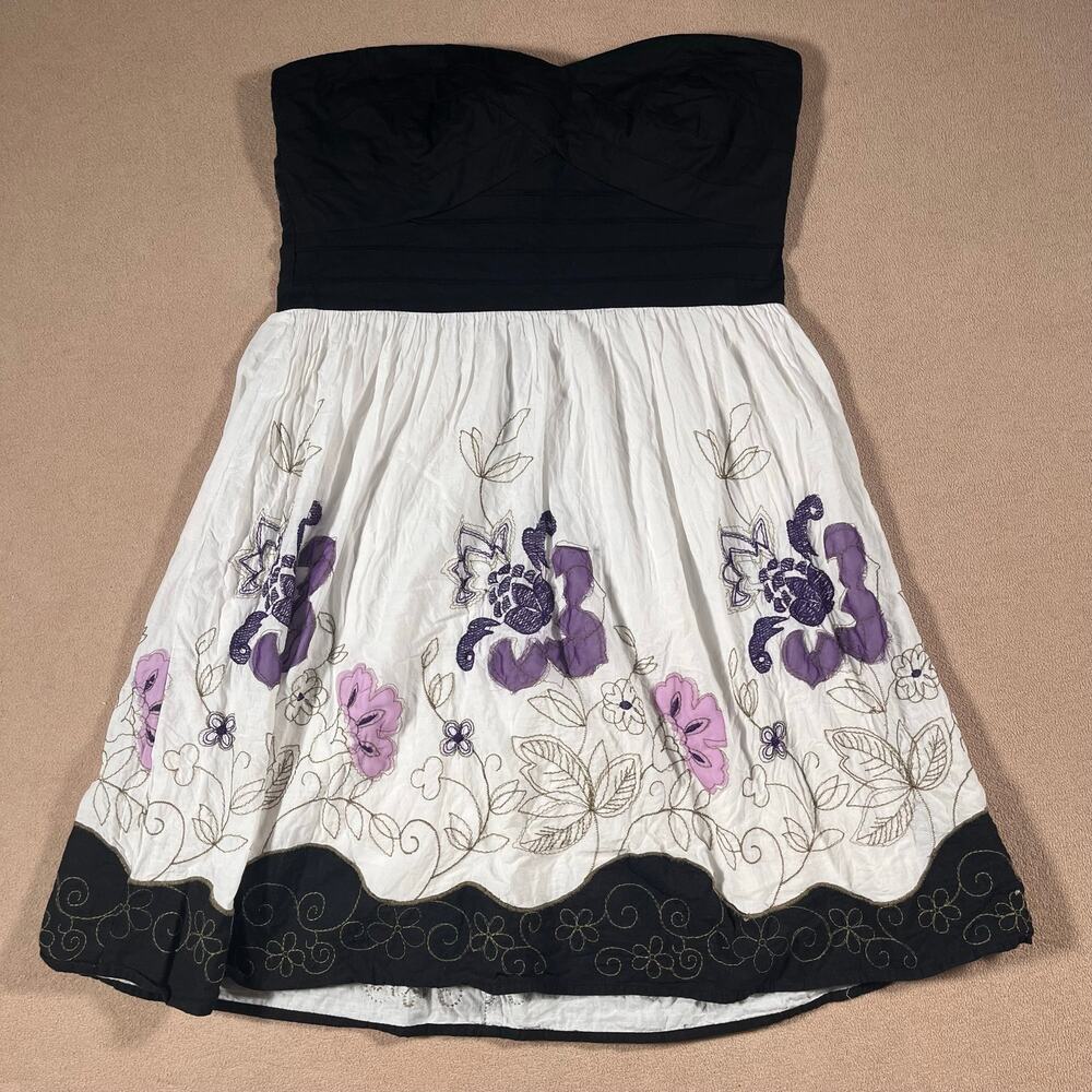 VTG Y2K 90s Strapless Floral Embroidery Whimsygoth Boho Mini Dress Trixxi Sz 6